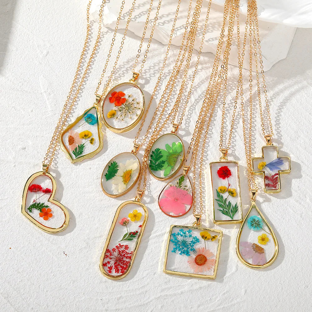 Popular Choice Rustic Handmade Drip Jewelry Full Star Daisy Flower Necklace Forever Dried Flower Pendant Necklace to My Daughter