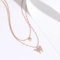 BINSHUO Butterfly Double-Layer Necklace Women Romantic Design Brass 14K Gold Plated Claw Setting Chocker Clavicle Chain