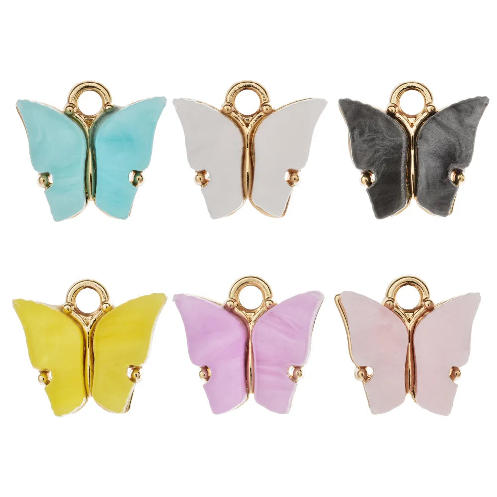 Cute Acrylic Butterfly Shaped Jewelry Alloy Accessories Fashion Multicolor Charm for Making DIY Earrings Necklaces Bracelets