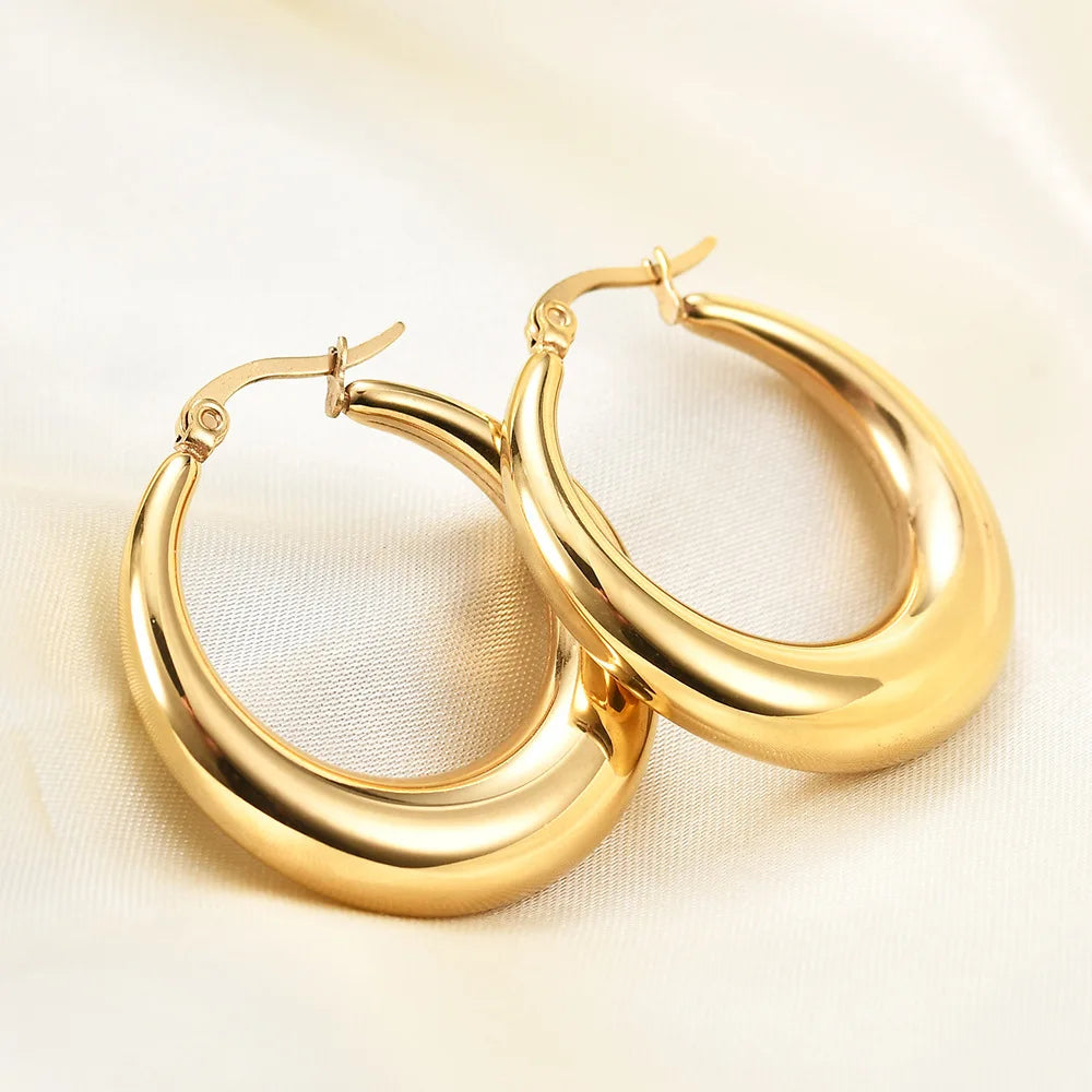 Summer Gift Bread Thread Hoop Earrings Jewelry Trendy Stainless Steel C-shaped Earrings for Women Girls