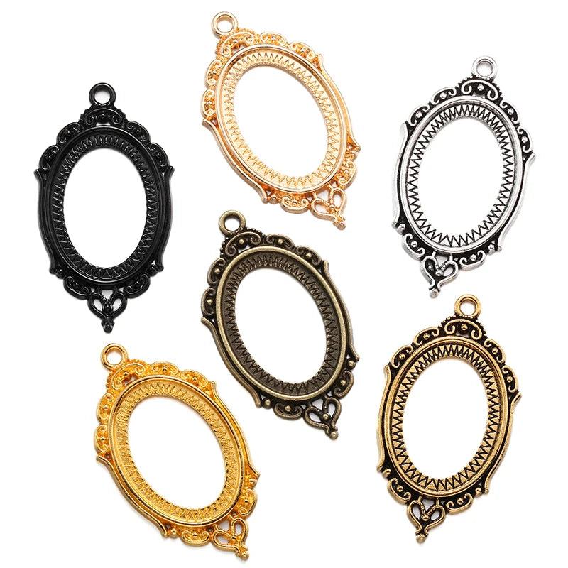 6 Colors Necklace Charm DIY Setting Cabochon Cameo Base Tray Bezel Blank Fit 25*18mm Cabochons Jewelry Making 43*24mm C20