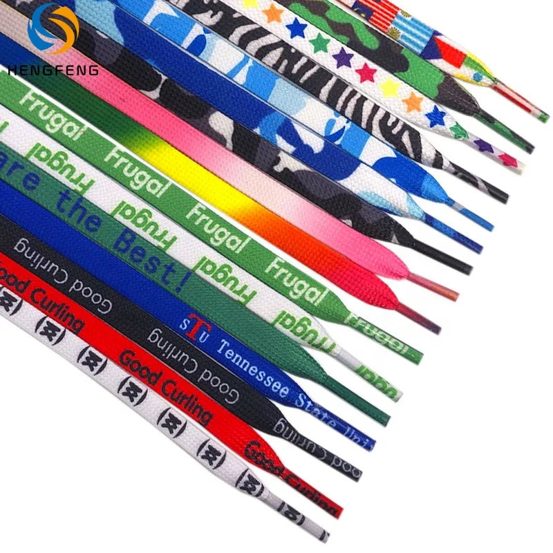 Custom Printed Flat Shoelaces Multi-Design Logo Printed Polyester Shoe Laces for Sneakers