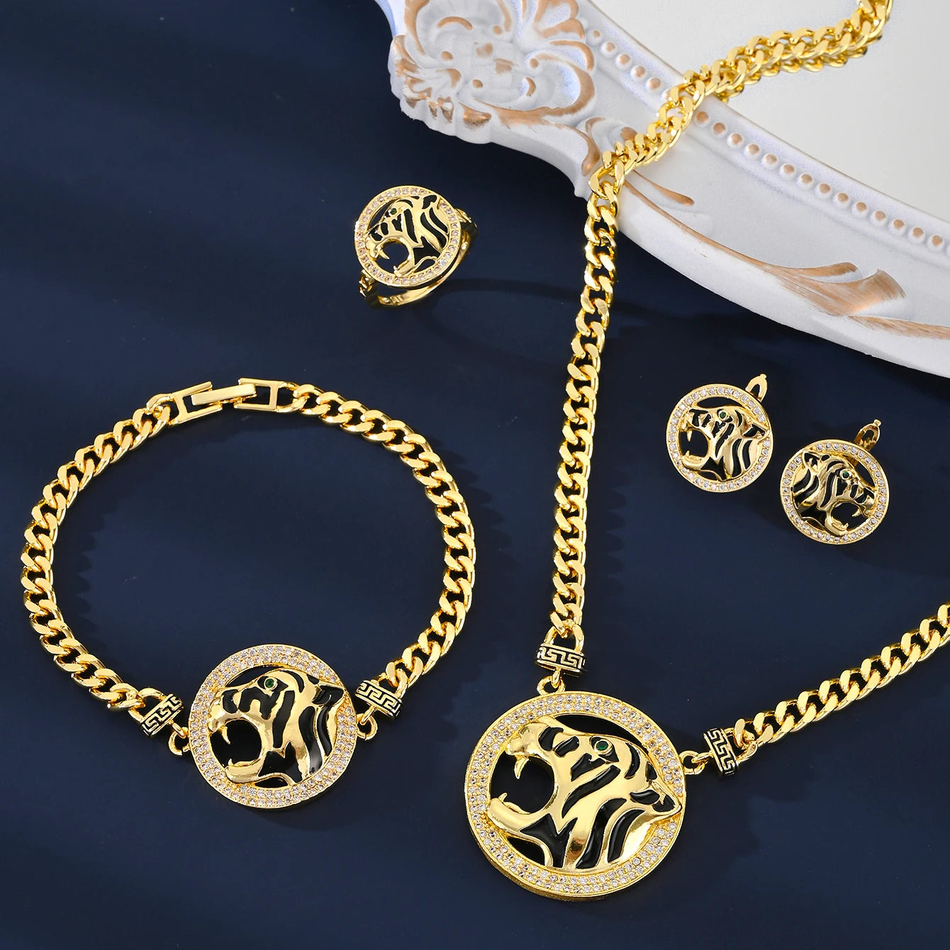MEIZI JEWELRY Hot Sale Necklace Earring Ring Design Jewelry Sets for Women Waterproof 18K Gold