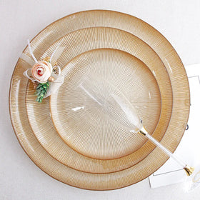 Wholesale Gold Striped Glass Charger Plate for Party Wedding