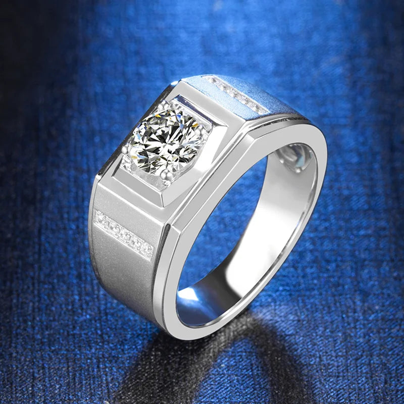 Hot Sale Diamond Ring Real D Color Moissanite Diamonds Pass Diamond Tester 1 Carat Moissanite Ring for Men Custom