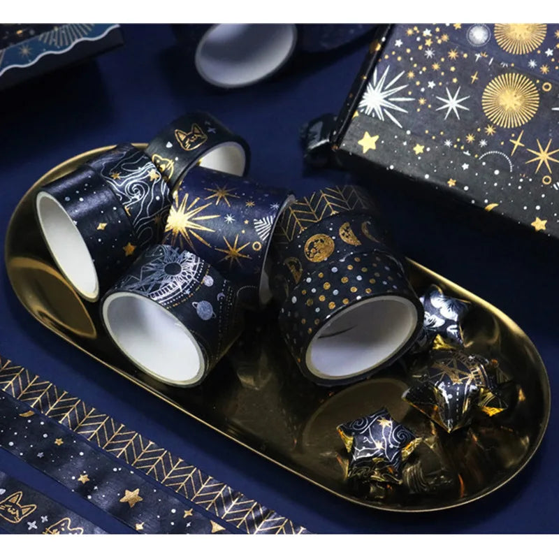 Hot Stamping Washi Tape Party Decoration Box Creative Black Sky DIY Decorative Tape Stickers 9 Rolls