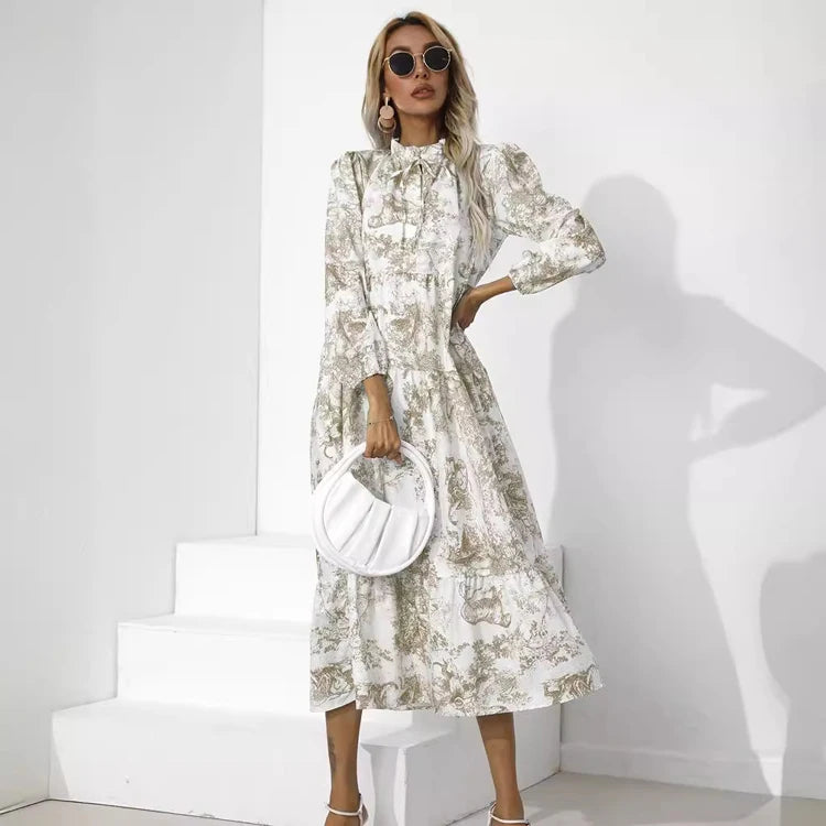 Wholesale New Women Dresses Round Neck Printed Loose Dresses