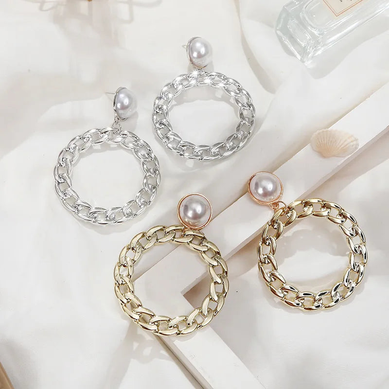 HOVANCI Europe Hot Sale 9 Custom Silver Gold Plated Snake Bone Chain Round Shape Oversized Gold Drop Earrings