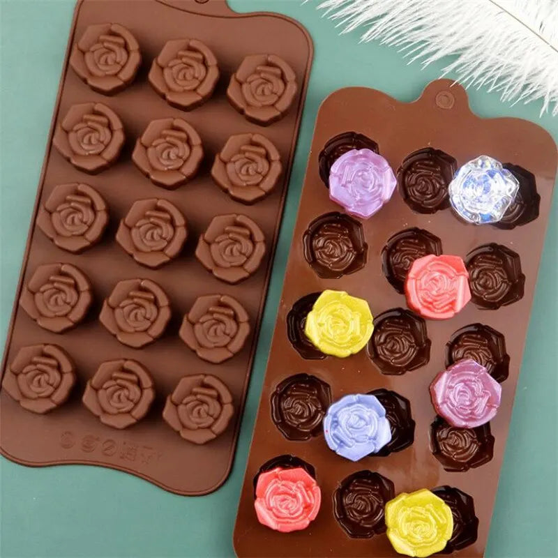 DIY Handmade Gift Soap Mould Pastry Cake Silicon Baking Decorating Tools 15 Cavity Silicone Flower Rose Molds