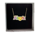 QIUHAN Rhinestones Double Layer Nameplate PVD Stainless Steel Pendant Necklace Custom Name Colorful Enamel Necklace
