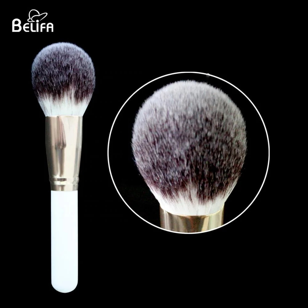 Cosmetic Tools Single Large Big Vegan Soft White Gold Kabuki Facial Face Blush Loose Powder Make up Makeup Brush