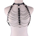 Harajuku Unisex Men Women PU Leather Punk Gothic Body Chest Harness Halter Neck Chain Tassel Chest Belt