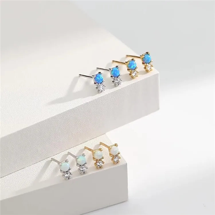 SP Korean Fashion Cute Bear Fine Fashion Zircon Opal Stone S925 Sterling Silver Stud Earrings