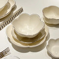 Light Luxury Cream Flower Shape Gold Rim Ceramic Tableware Set Modern French Ceramic Salad Dessert Plate