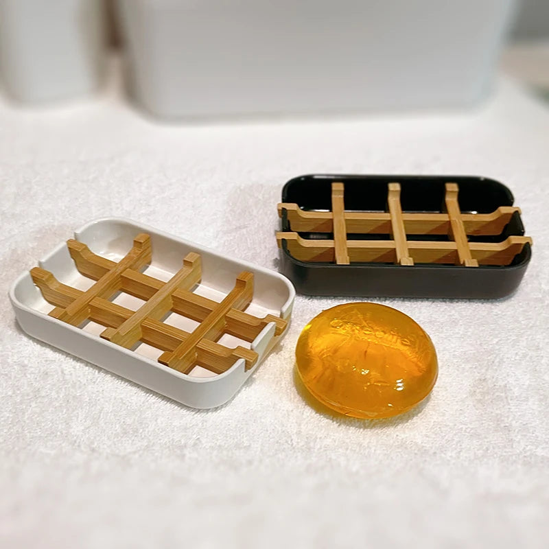 BAMBWARE Biodegradable Black White Self Draining Kitchen Bathroom Shower Holder Bamboo Wood Fiber Soap Dish