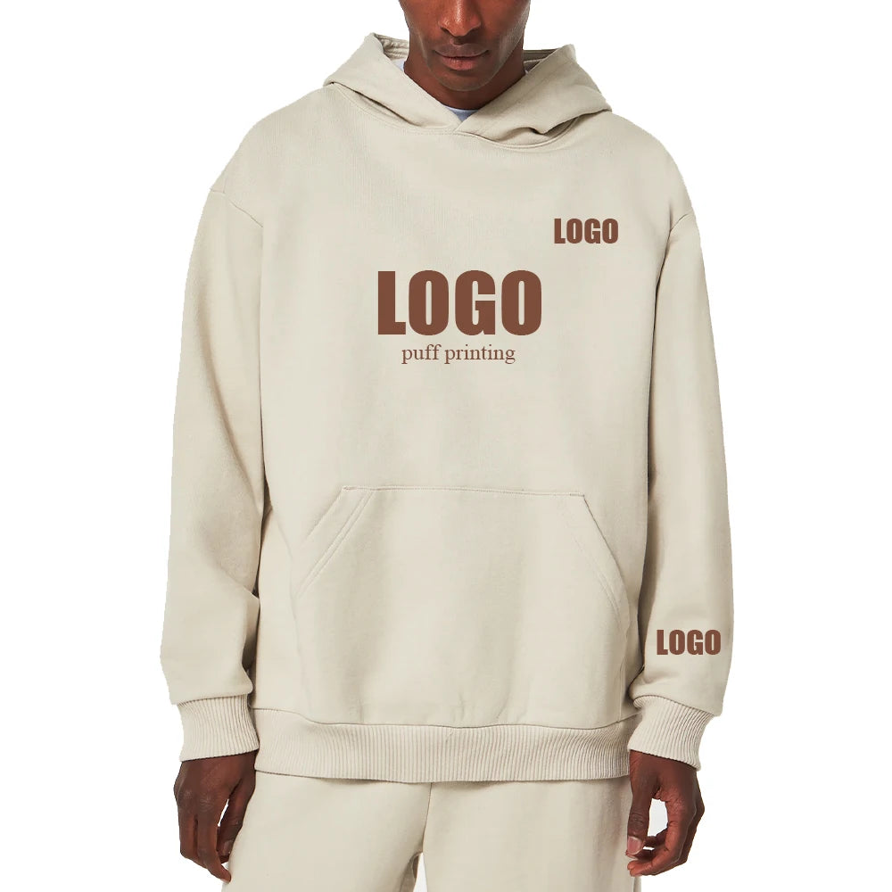 300-500gsm Wholesale Thick Cotton Oversized Blank Plain Streetwear Pullover Unisex Embroidery Custom logo Men's Hoodies