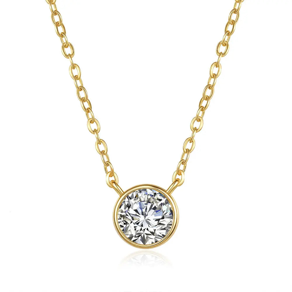 Wholesale S925 Sterling Silver 18K Gold Plated Anti-Allergy Classic VVS1 Clarity 1Carat Brilliant Cut Moissanite Necklace for