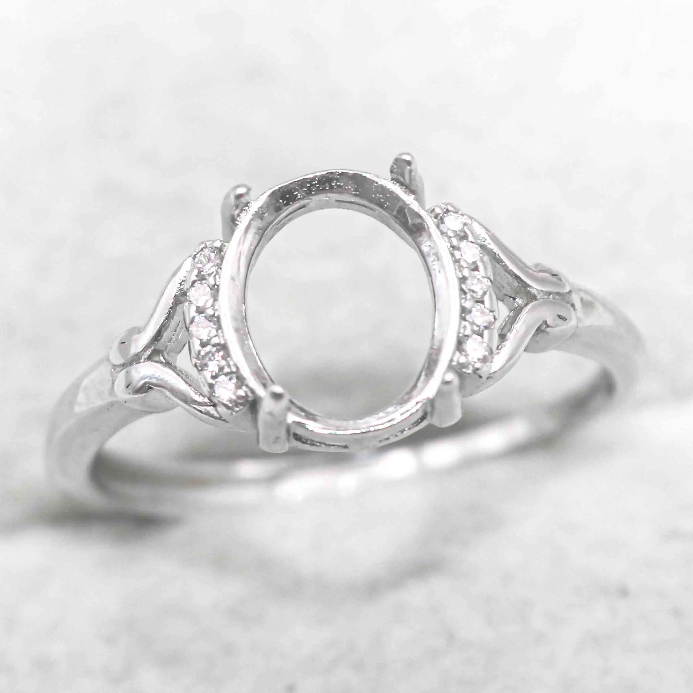 Sterling Silver 8*10mm Semi Mount Ring Empty Frame Blank Support Setting S925 Base Holder Without Center Stone for DIY Inlay