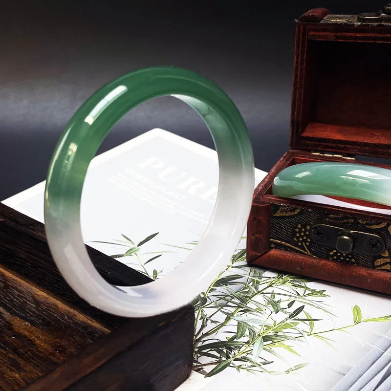 Jade Bangle 53-67MM Indian Agate Stone Gemstone Width Healing Crystal Bracelet for Woman Man Best Gift