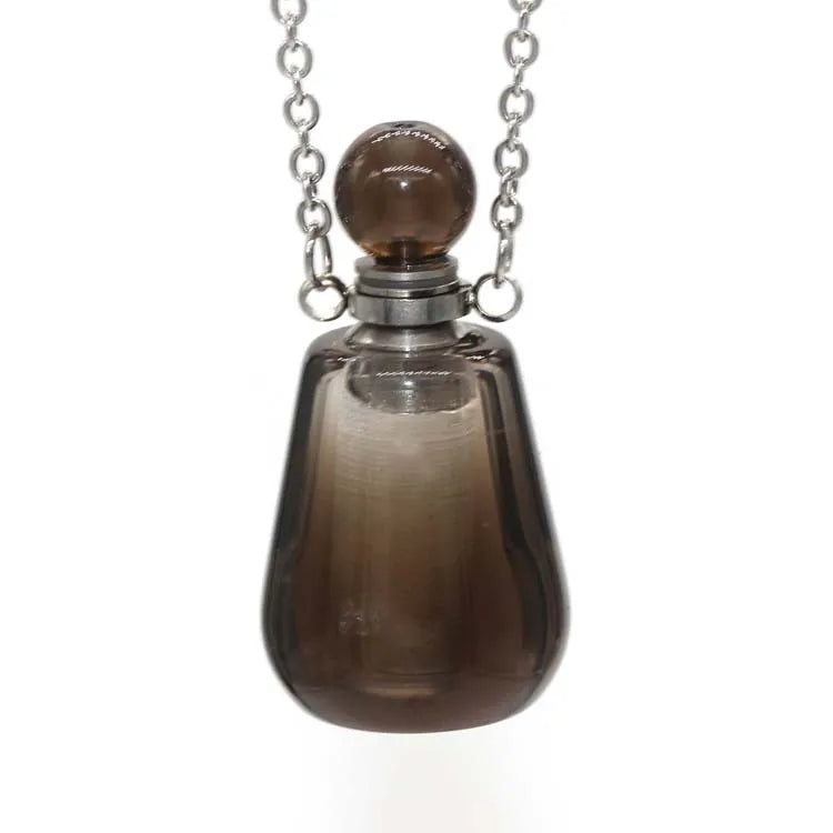 Essential Oil Bottles Smoky Quartz Necklace Silver Chain Perfume Pendant Charm Aromatherapy Crystal Stone Necklace Jewelry