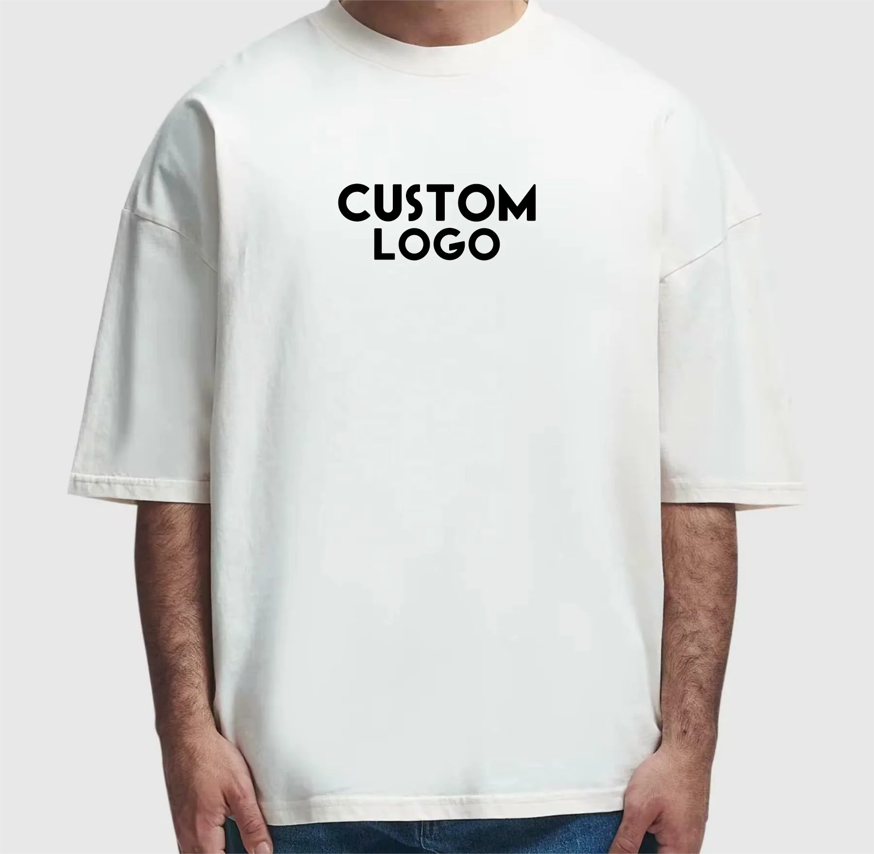 Mens Unisex Solid Knitted 100% Cotton Loose Fit Boxy Cut Short Sleeve T-Shirt Streetwear Drop Shoulder