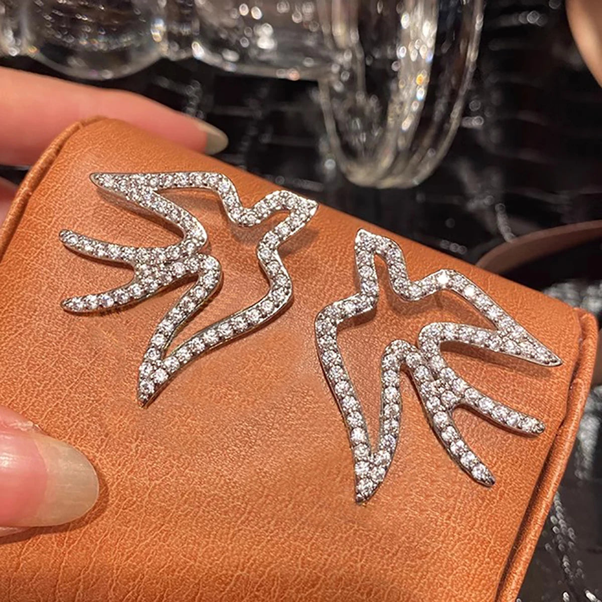 CAOSHI Exquisite Animal Design Swallow Full Zircon Big Earrings for Cute High Quality Wedding Silver Plated Stud Earrings Women