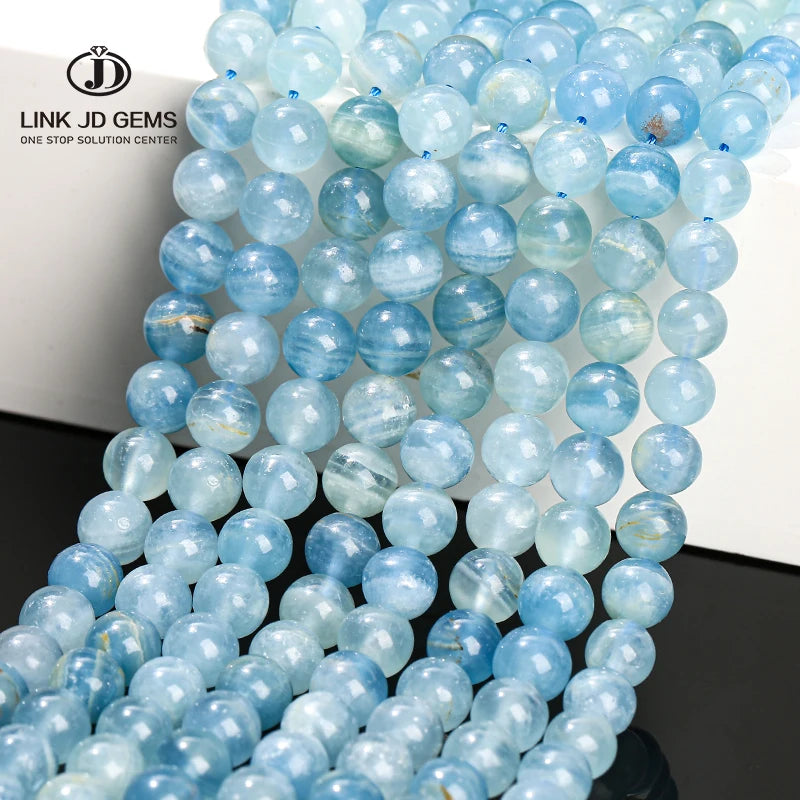 JD Wholesale 5A Quality Blue Calcite Beads 6/8/10mm CNAS Certified Natural Stone Fine Gemstone for Jewelry Making