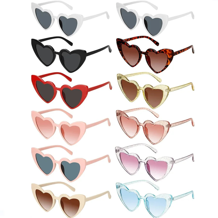 2024 Wholesale Cheap Retro Custom logo Pc Colorful Sweet love Roses Hearts pink Sunglasses Fashion Women Heart Shaped Sunglasses