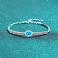 S925 Sterling Silver Handmade Moissanite Bracelet with Blue Oval Bezel Set Row Chain Minimalist Design for Parties Weddings