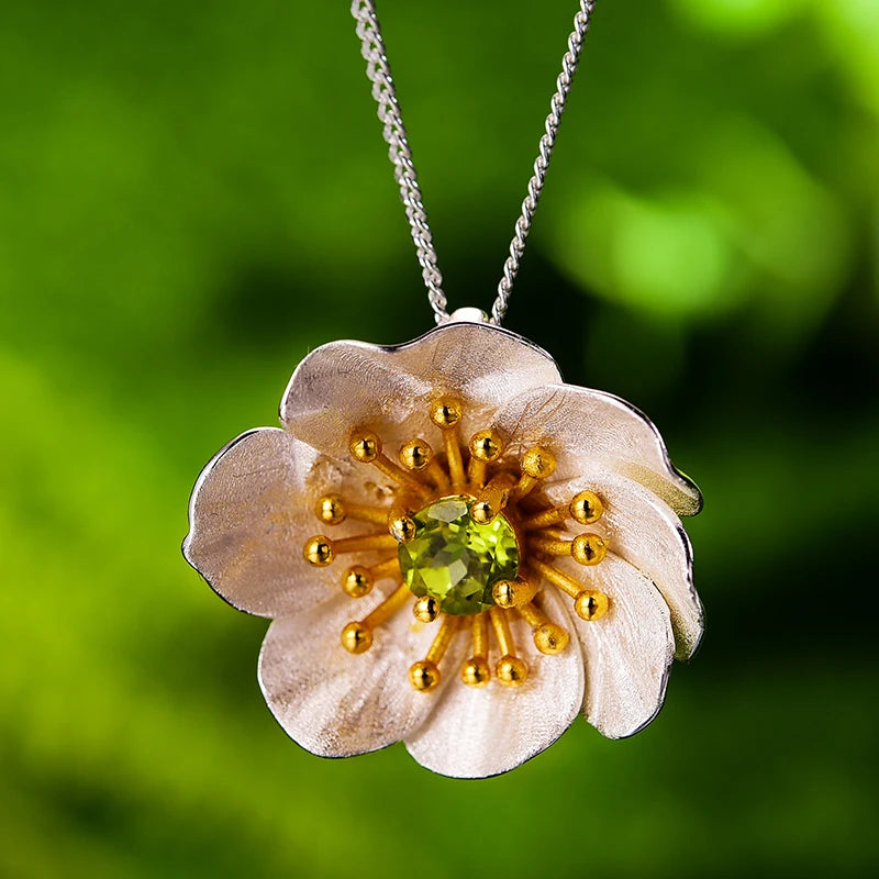 Lotus Fun Wholesale Custom 925 Sterling Silver 18k Gold Plated Pendant Blooming Anemone Flower Pendant Fine Jewelry for Women