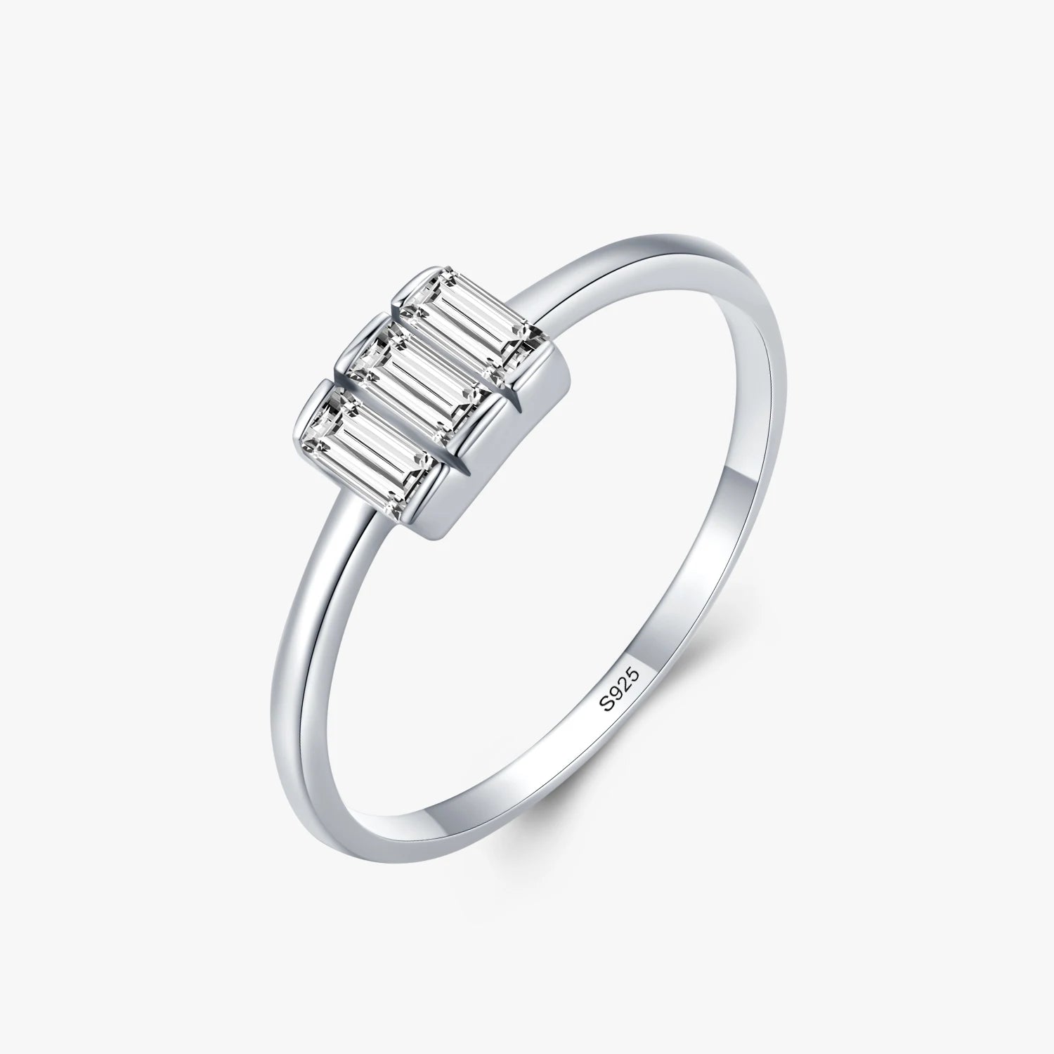 Ailmay Fashion Sparkling Rectangle Ring Solid 925 Sterling Silver Clear Zirconia Finger Rings for Women Fine Female Jewelry