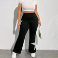 Lady's Pant High Waist Flare-leg Pant Patch Embroidery Star Elastic Waistband Sweatpants Legging