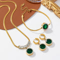 New Tarnish Free Jewelry Set Stainless Steel 3pcs Round Emerald Zircon Necklace Earrings Bracelet Jewelry Set for Women