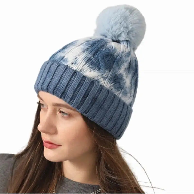 Custom logo Warm Winter Hat Tie-Dye Knitted Beanie Hat Stretch Thick Knitted Beanie for Cold Weather