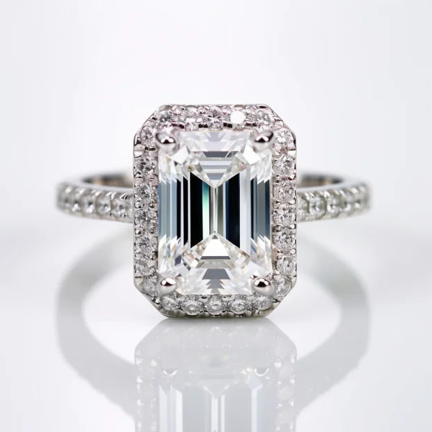 SGARIT Jewelry Halo Engagement Ring 14K White Gold 3CT Emerald Cut VVS1 D Moissanite Women Custom Natural Diamond Jewelry