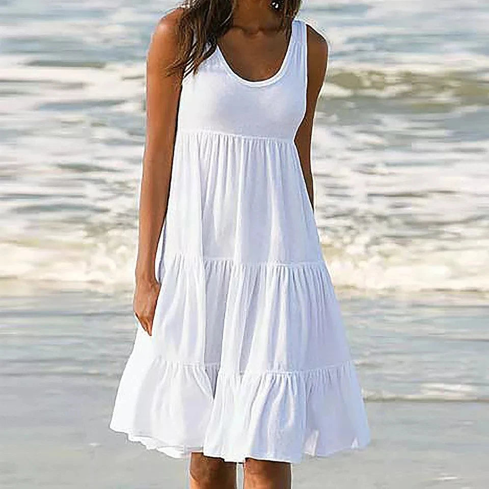 Womens Holiday Summer Solid Color Sleeveless Pockets U-neck Sundress Women's Summer Casual Loose Dress Fashion Plus Size S-5XL