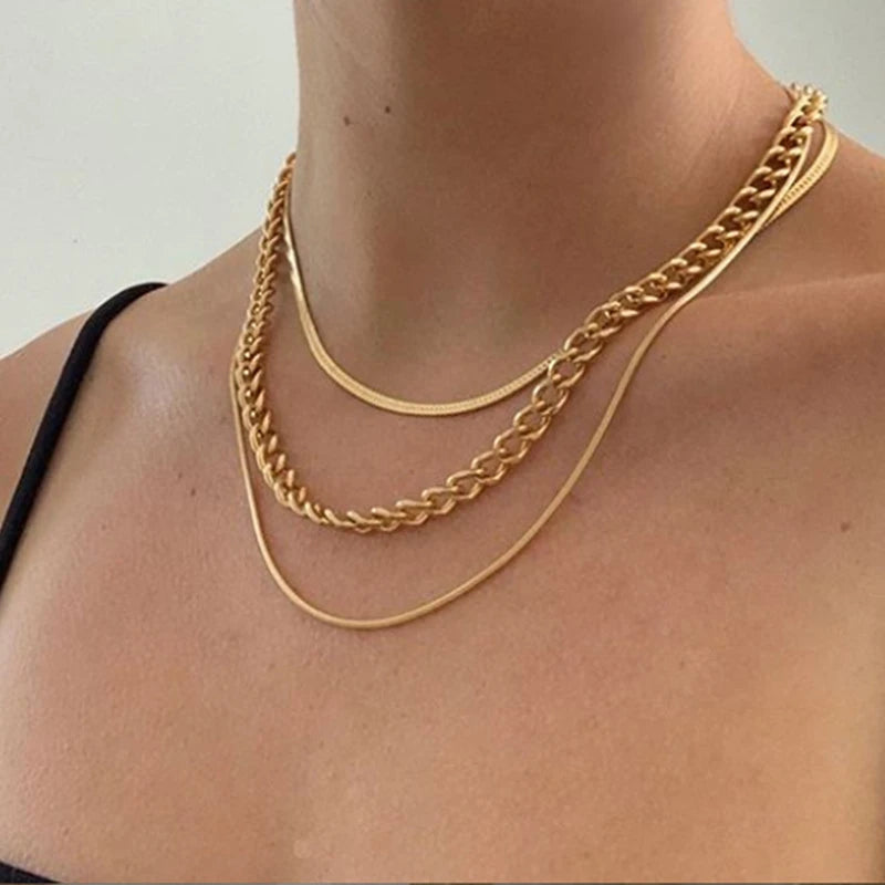 INS Hip Hop Jewelry Three Layered Choker Chain Necklace