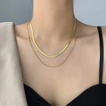 Fashion Non Tarnish Double Layered Stainless Steel Blade Box Chain Round Snake Choker Necklaces Jewelry for Women Girls