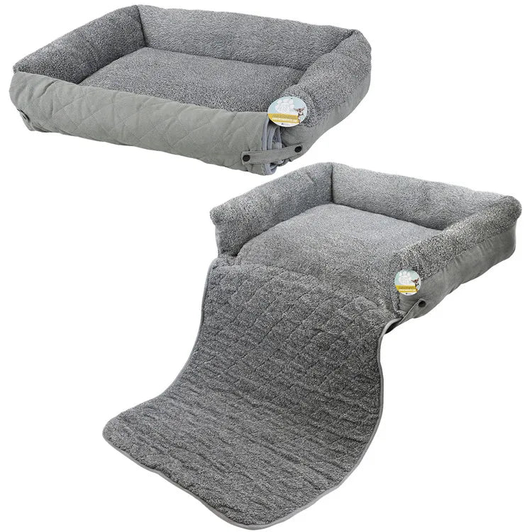 Quilted Grey Fleece Sofa Couch Chair Protector Solid Pattern Fold Out Pet Cat Dog Bed Cooling Feature for Outdoor Travel Use