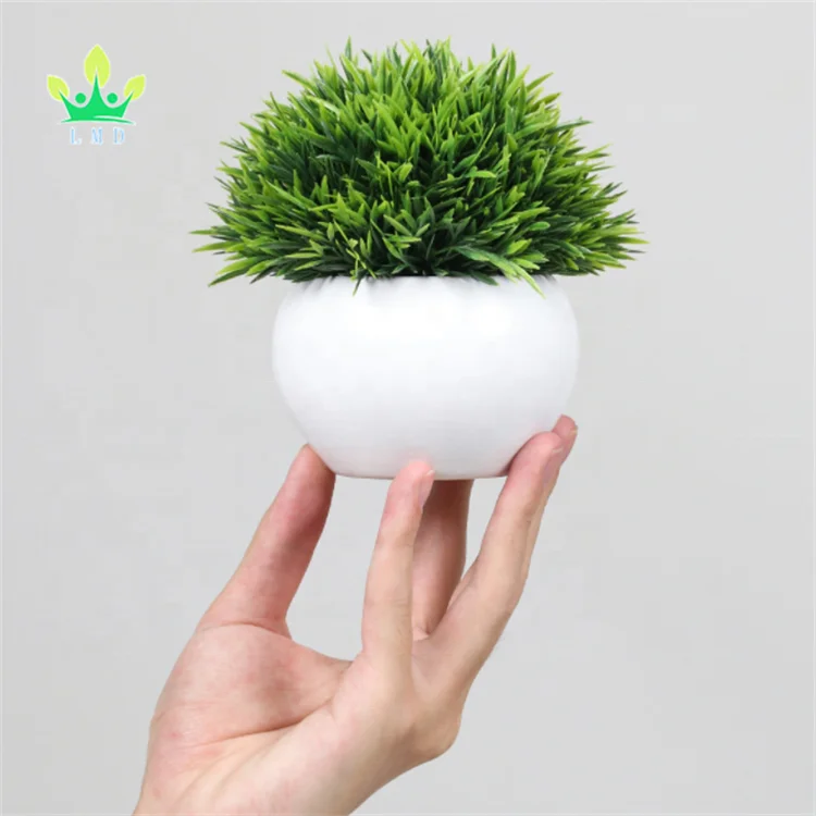 Mini Plastic Artificial Plants Grass in Pot  Small Artificial  Greenery for Bathroom House Decorations