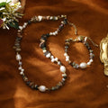 18K Gold Plated Necklace Irregular Alashan Stone Healing Necklace Luxury Baroque Pearl Charm Vintage Jewelry for Women Girls