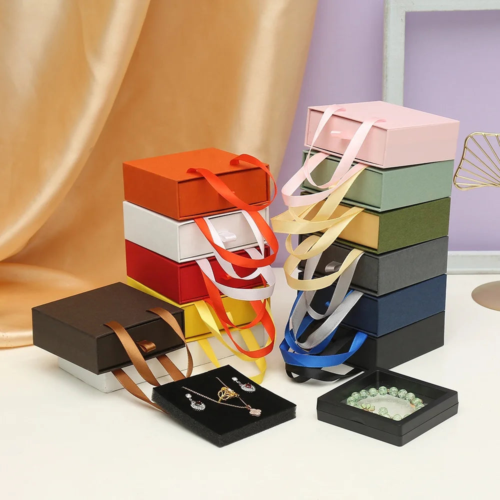 Wholesale Custom Printed logo Cute Slider Paper Gift Jewelry Drawer Box with Handle for  Jewelry Boxes