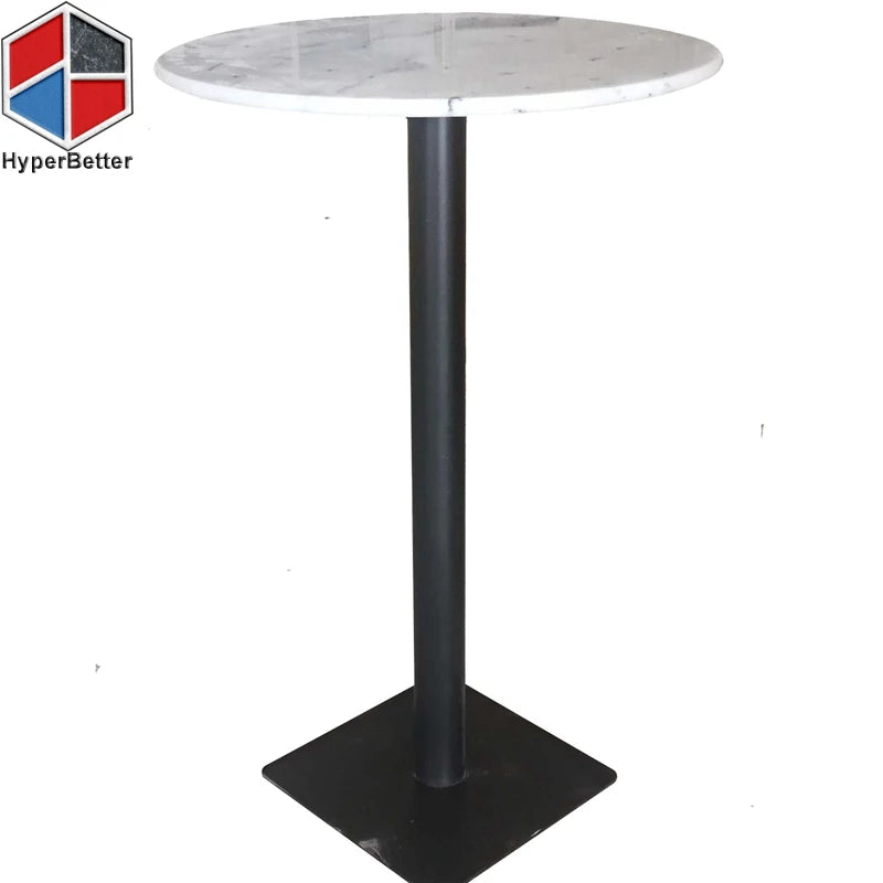 Focus on Custom Round White Marble High Top Table Simple Metal Base