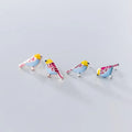 Cute Enamel Bird Shape Rose Gold Plated Small 925 Sterling Silver Ear Stud Earrings Fashion Jewelry for Women Girls