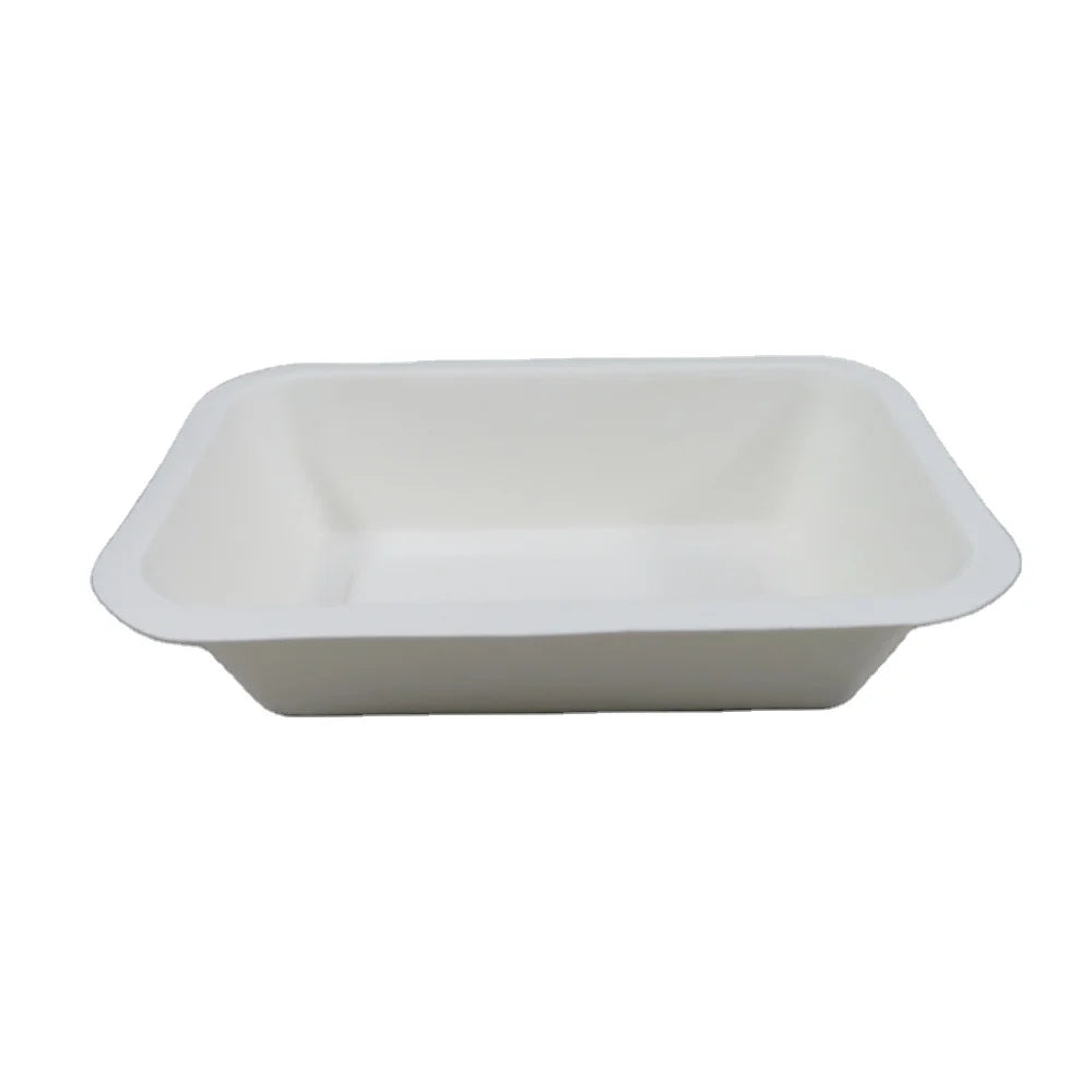Bioleader T001 No BPA 7"x5" Disposable Rectangular Tray Biodegradable Waterproof Sugarcane Bagasse Food Container Compostable
