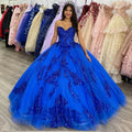 Sweetheart Glittering Royal Blue Quinceanera Dresses Luxury Birthday Party Vestidos De 15 Anos Corset Shiny Tulle MQ450