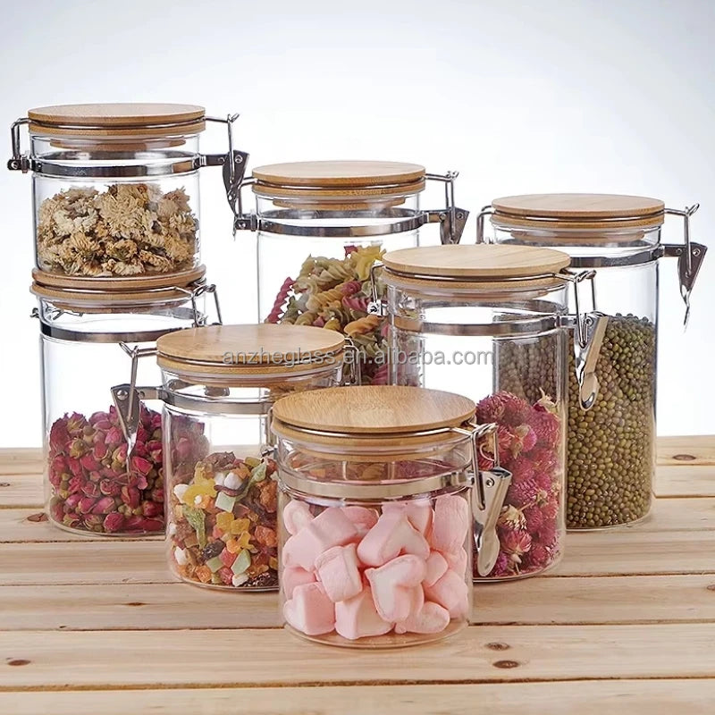 Hot Seller Stainless Steel Food Storage Container Spice Jar High Borosilicate clear sealed Glass