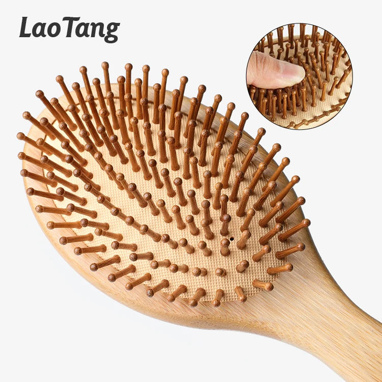 Women's Anti-Static Detangle Hair Brush Nature Wooden Scalp Massage Comb Air Cushion Styling Tools Compact Paddle Design for