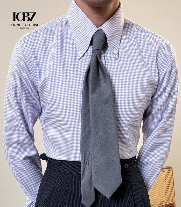 2025 New Spring Gentleman Slim Buttoned-up Collar Plaid Versatile Business Long-sleeved Shirt for Men
