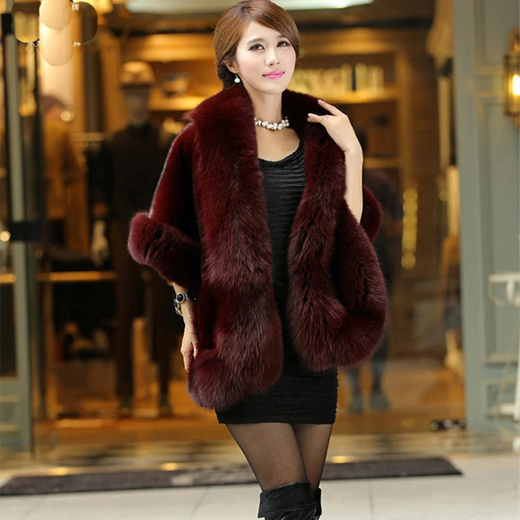 Jtfur Winter Warm Ladies Luxury Customized Cape Shawl Women Faux Fox Fur Poncho